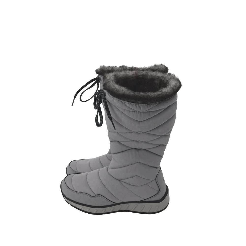 LL Bean Ultralight Primaloft Winter Boots Gray‎ Quilted Faux Fur Trim Tall Zip